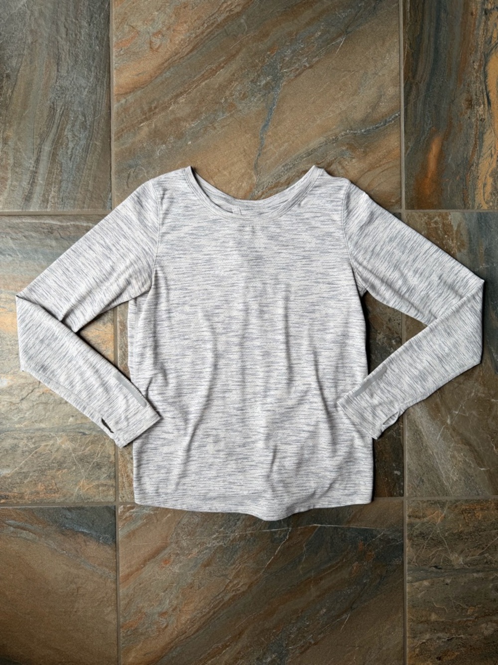 Zyia Active Gray Space Dye Twist Back Long Sleeve Shirt Thumbholes Small S